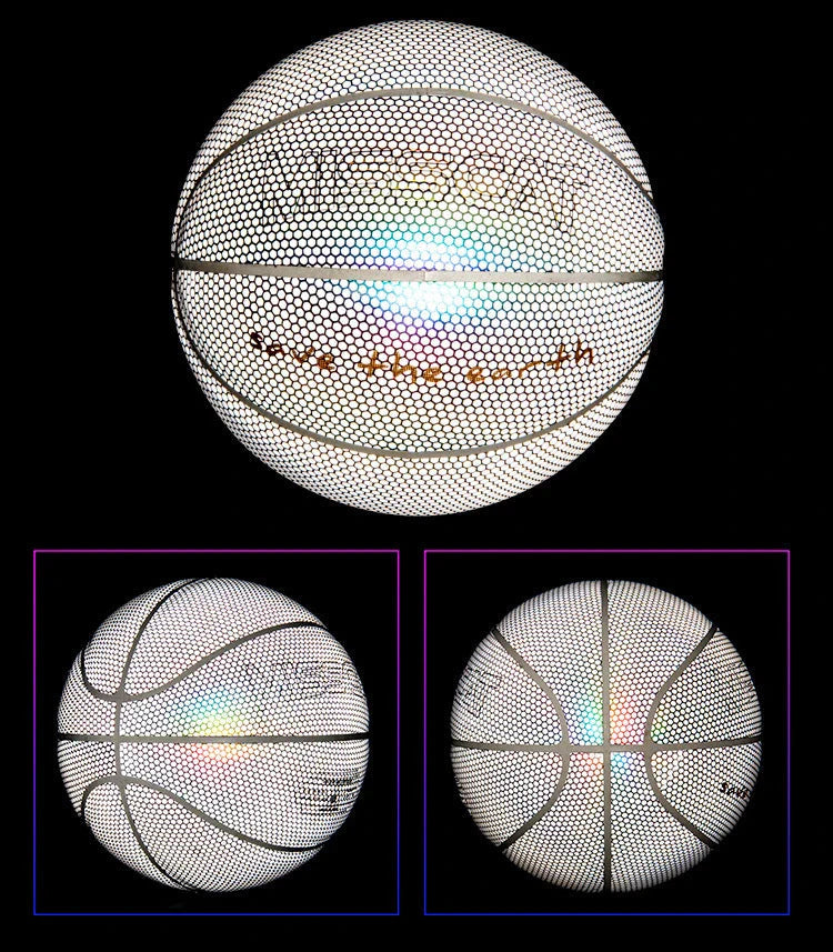 Glowing luminous basketball with mesmerizing rainbow, moon, and multicolored lighting effects for dazzling nighttime games