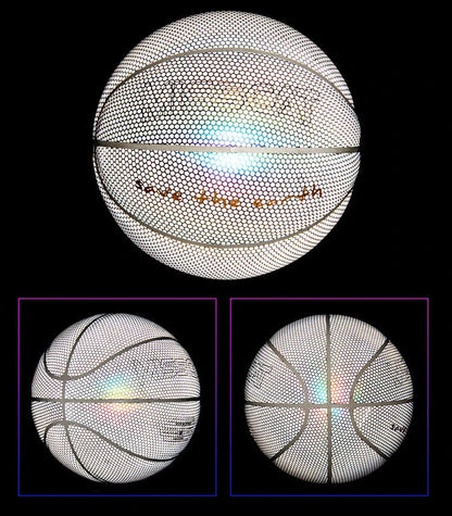 Glowing luminous basketball with mesmerizing rainbow, moon, and multicolored lighting effects for dazzling nighttime games