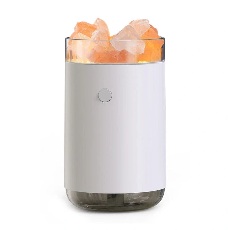 Crystal Salt Stone Air Humidifier with Aromatherapy and LED Lamp on desktop