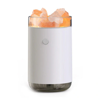 Crystal Salt Stone Air Humidifier with Aromatherapy and LED Lamp on desktop