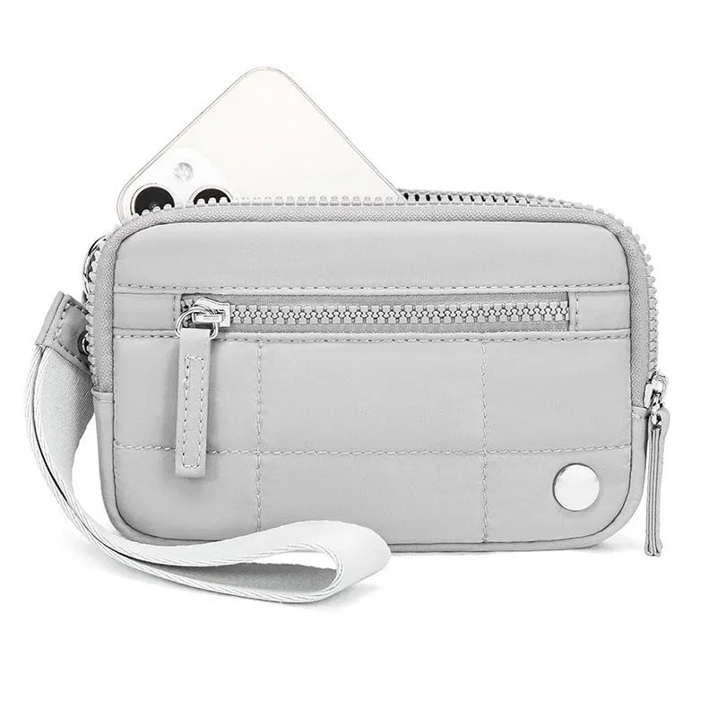 Waterproof quilted women's handbag with transparent deck in beige colour