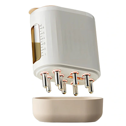 White 2-in-1 electric scalp massager and hair oil applicator brush, 70x55x30mm size with silicone bristles and USB charging