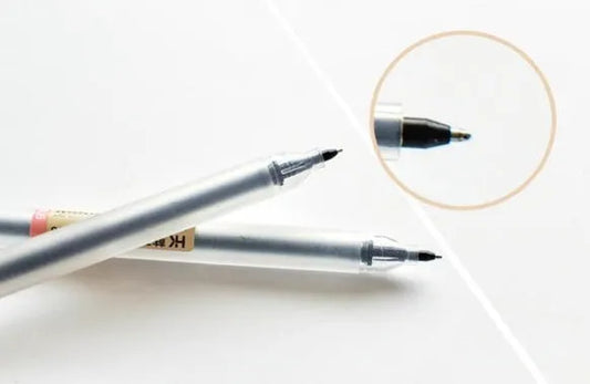 Muji Gel Pen 12-piece set showing 0.5mm nibs with ink prevention mechanism that reduces paper bleed