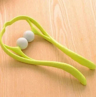 Plastic swan-shaped neck massager in pink, blue, or green with adjustable width and 3D floating-point rollers