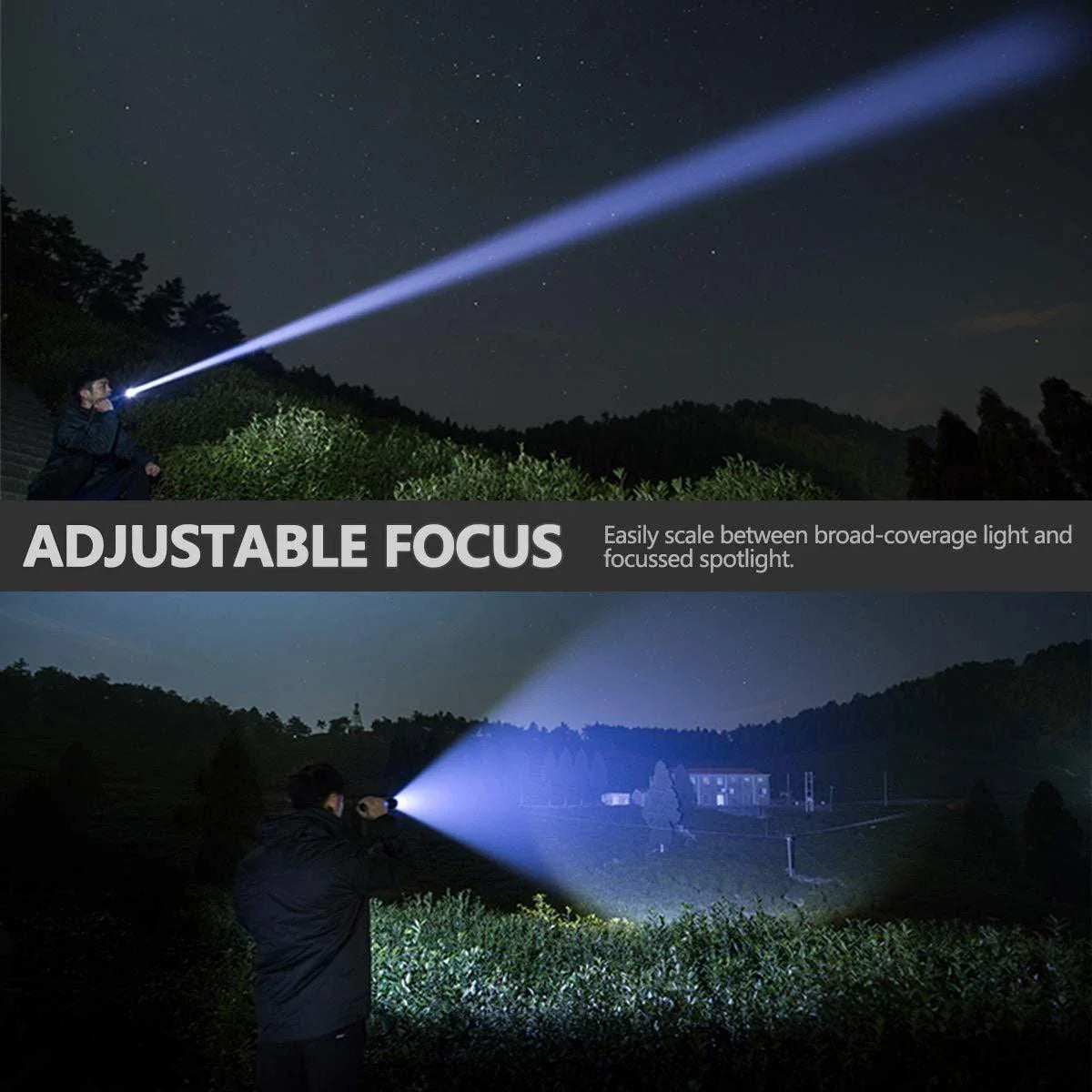 High-Powered Tactical Flashlight with Zoom and USB Charging - Durable, Waterproof, and Rechargeable LED Flashlight
