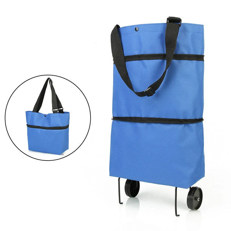 Waterproof folding shopping cart with reinforced bottom and wheels for easy transport