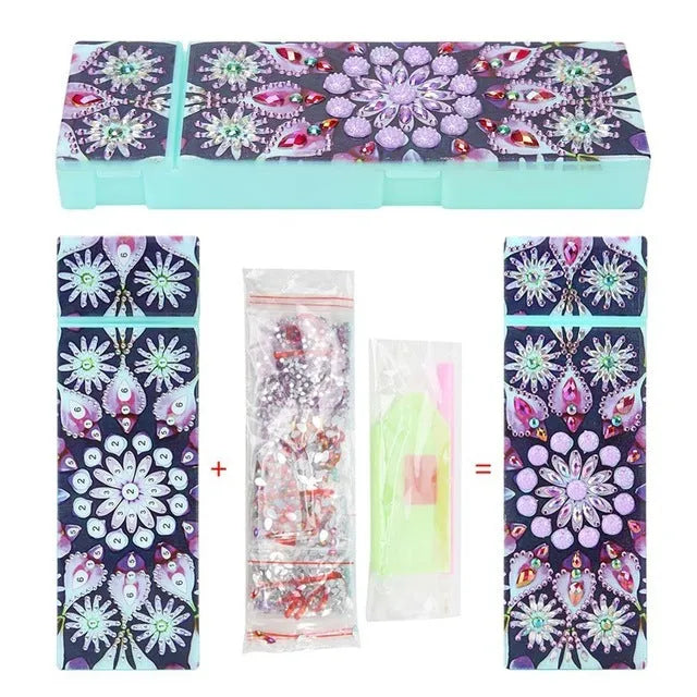 DIY diamond painting kit for creating personalised pencil case with resin sequin decoration on PU leather