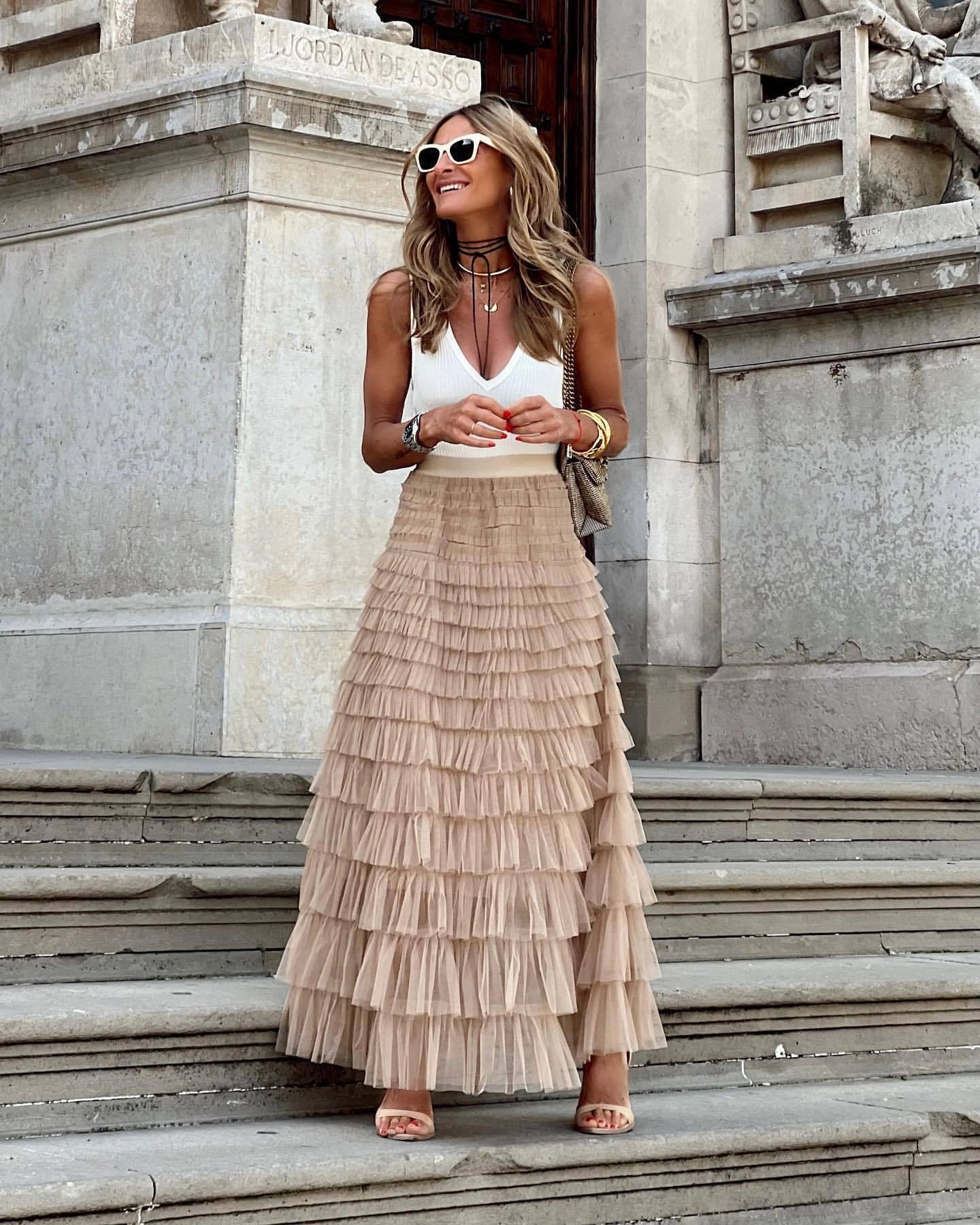 Layered Ruffles Cake Skirt in mesh fabric for summer wear