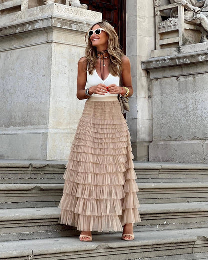 Layered Ruffles Cake Skirt in mesh fabric for summer wear