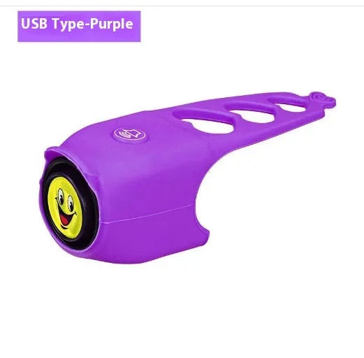 Electronic bicycle horn in six colour options showing compact plastic design for handlebar mounting