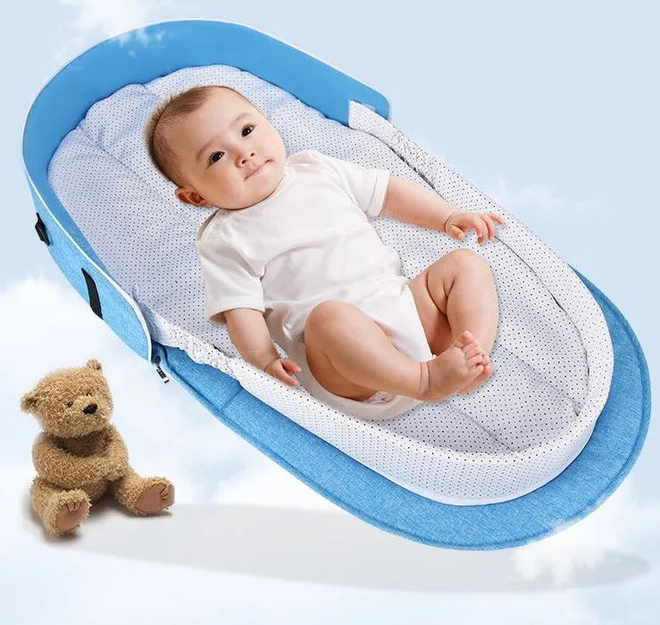 Portable foldable baby bed with mosquito net, cotton linen fabric, unfolded 88x45x12.5cm