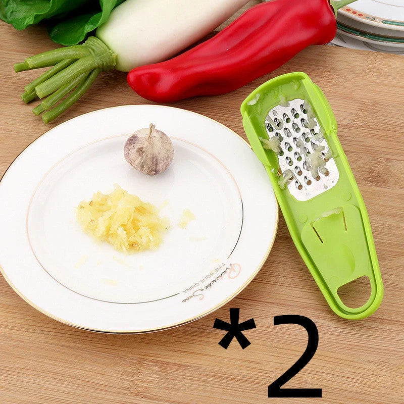 Garlic masher and seasoning grinder in rose red and light green, eco-friendly materials