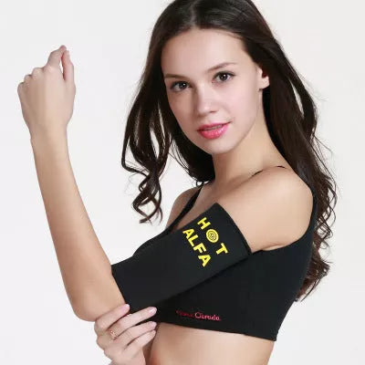 Women's Sauna Arm Slimming Sleeve Wraps in black and red for weight loss and arm shaping