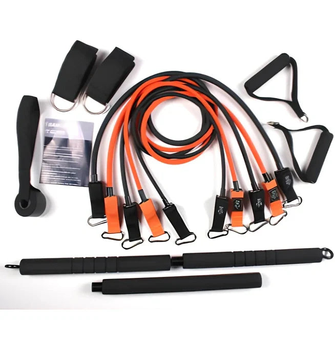 Bodhi Stick Set with latex tension bands, tension bars, and storage bag for resistance training