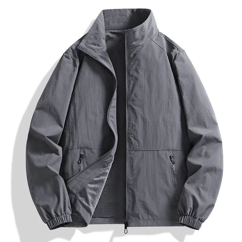 Men's nylon stand collar workwear top with zipper pocket, regular sleeves, five colours, sizes M to 5XL
