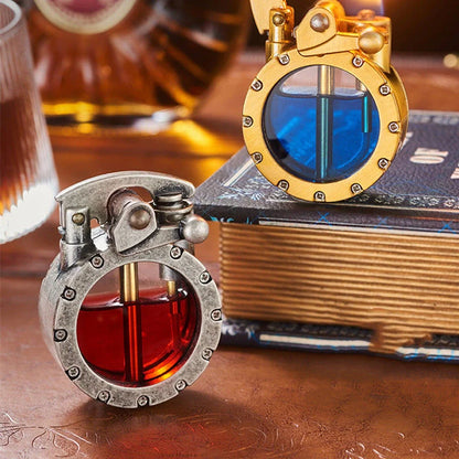 Vintage Metal Rocker Arm Kerosene Lighter with Transparent Oil Tank