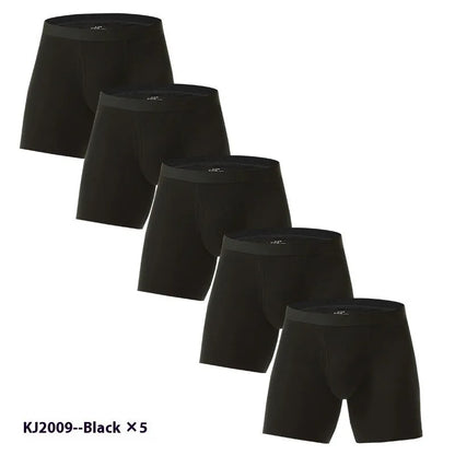 Men's cotton boxer briefs in solid colours, seamless antibacterial design, sizes M to 5XL, multi-pack options.