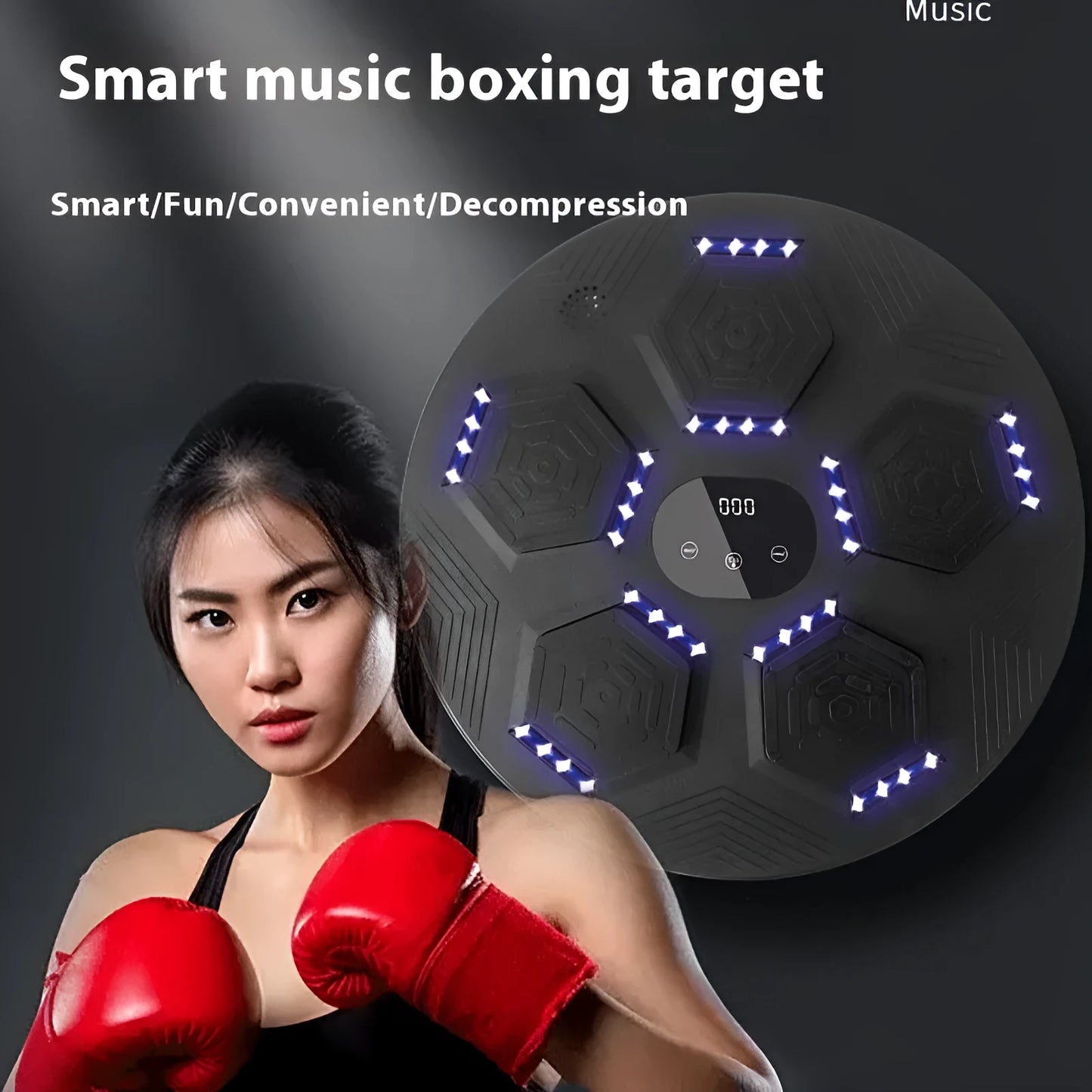 Smart music boxing machine hanging wall target set in black, grey, or orange with matching gloves