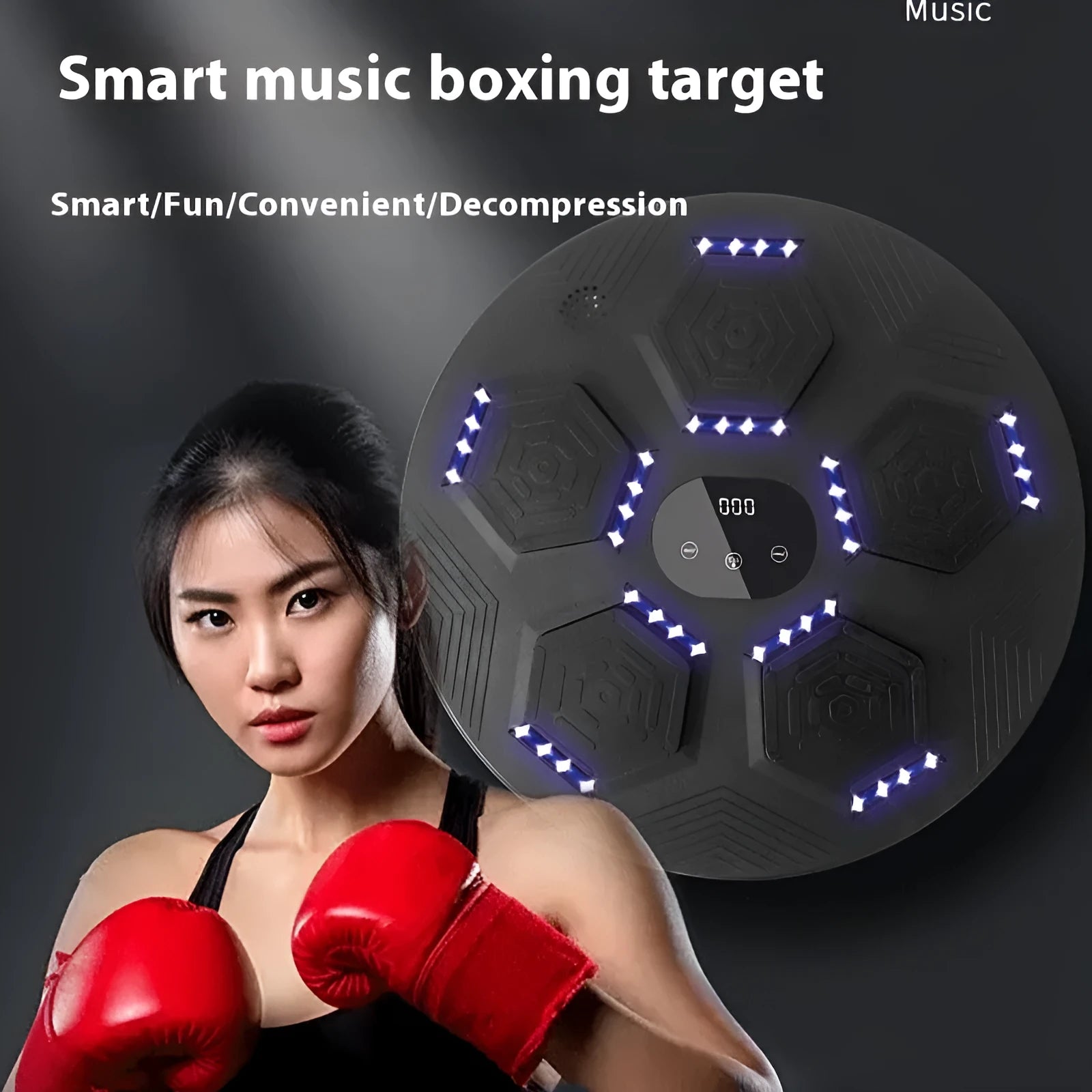 Smart music boxing machine hanging wall target set in black, grey, or orange with matching gloves
