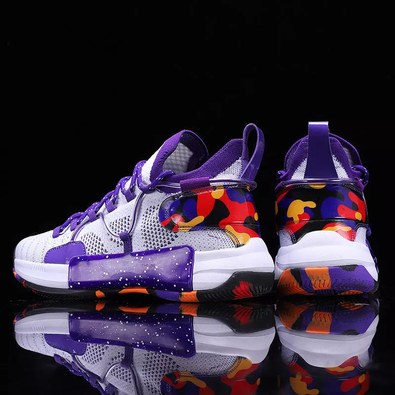 Breathable sports shoes with rubber sole and synthetic leather upper in light green, ice blue, white purple, and champagne powder