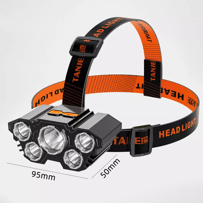 USB Rechargeable Five Head Fishing Lamp with adjustable brightness and waterproof design