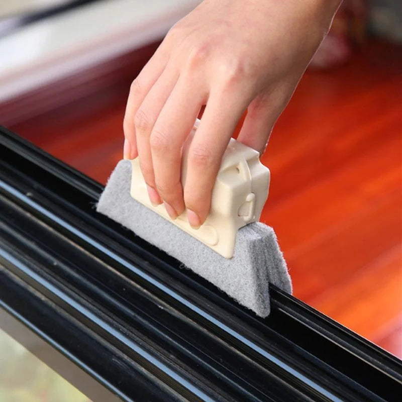 Window groove cleaning brush with comfortable grip and scouring pad head