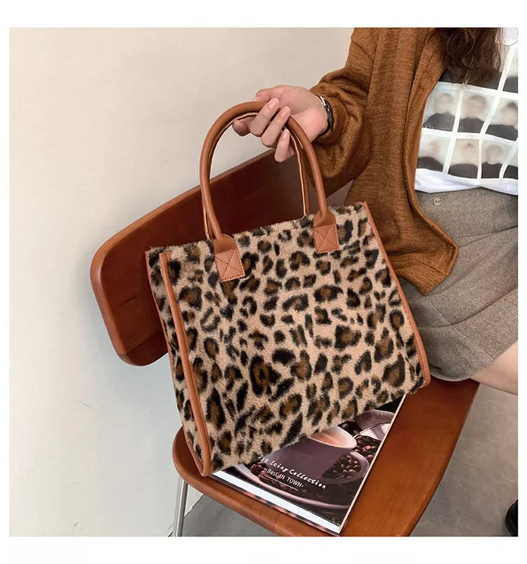 Korean Style Large-capacity Handbag with Leopard Print in Leopard Brown, Milky Brown, and Milky Pink