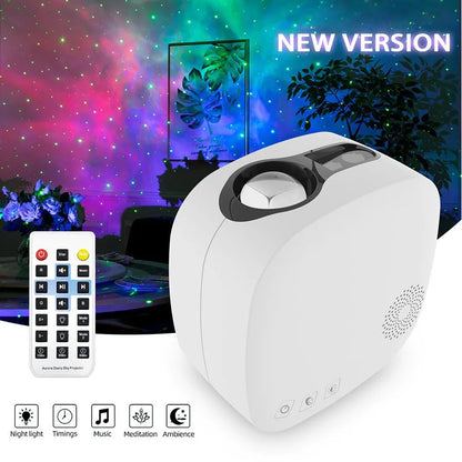 Black laser starry sky projector projecting colourful nebula patterns with moon shapes