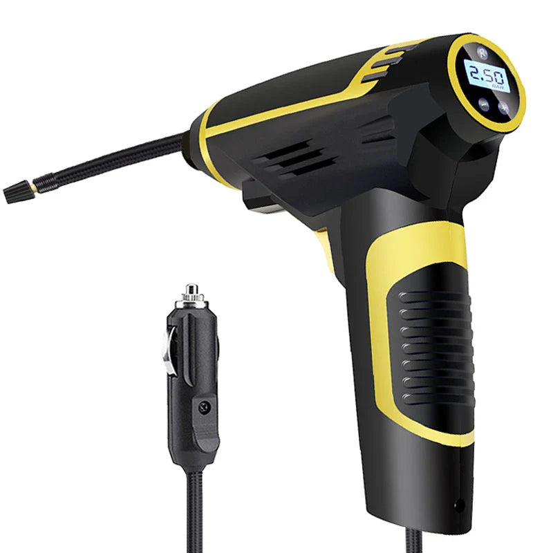 Powerful portable 12V digital air compressor for inflating tires, sports equipment, and more with automatic shut-off to prevent over-inflation