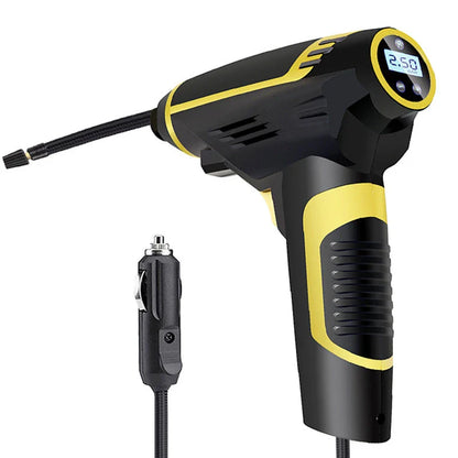 Powerful portable 12V digital air compressor for inflating tires, sports equipment, and more with automatic shut-off to prevent over-inflation