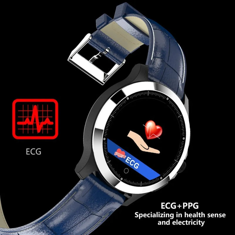 W8 ECG smart bracelet with metal 304 stainless steel body and TPU strap, offering blood pressure monitoring, heart rate tracking, EKG measurement, HRV analysis, offline measurement, and lift-to-wake display for health and fitness tracking