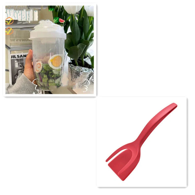 1000ml BPA-Free Salad Cup Set with Fork and Dressing Holder in four colors