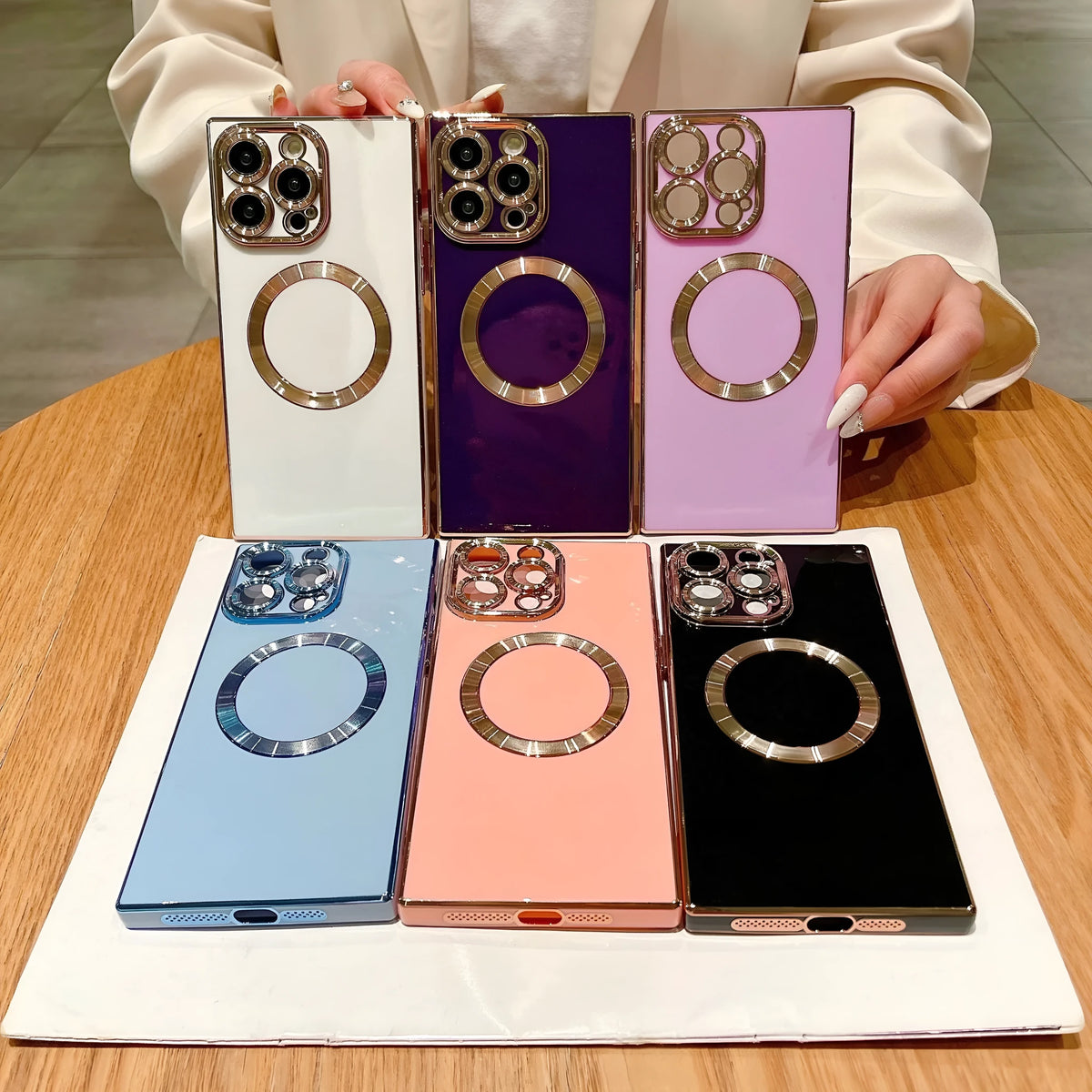 Electroplating square magnetic TPU phone case in solid colour for iPhone 11, 12 Pro Max, 13 Pro Max and 14 Pro Max