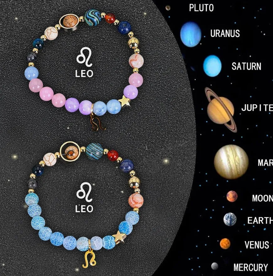Twelve zodiac sign beaded bracelet set with natural stone beads and adjustable clasp