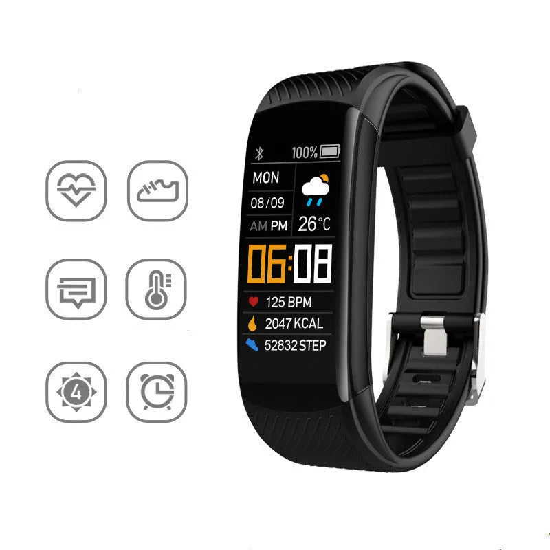 Adult sports silicone pedometer bracelet in various colours with 0.96-inch screen for step counting and sleep monitoring