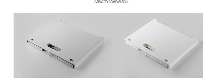 White wall-mounted bathroom storage cabinet with integrated table surface for laundry organisation