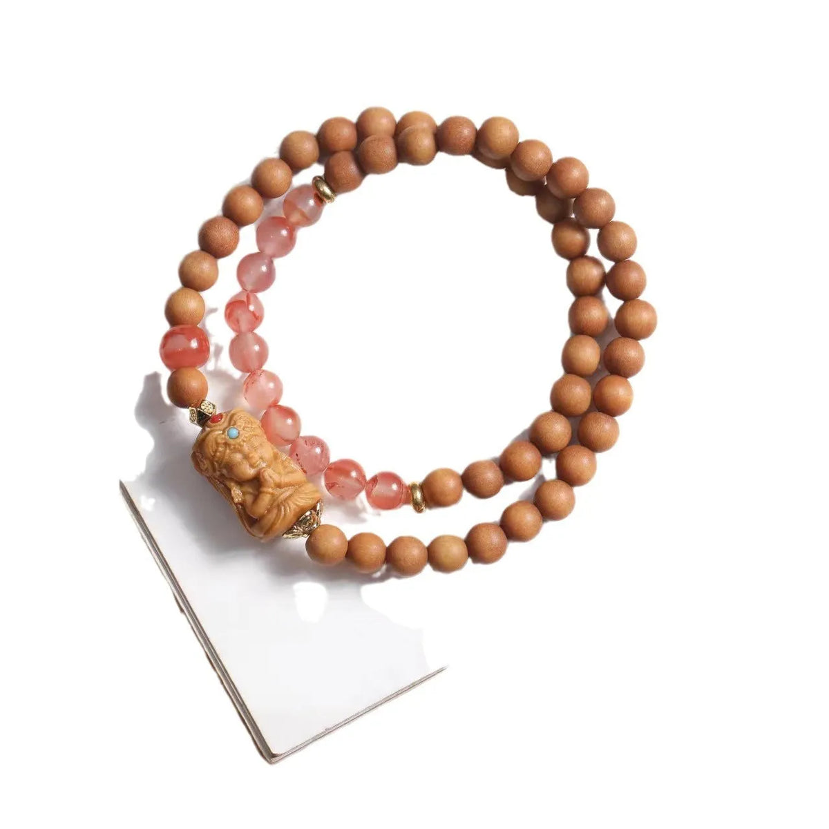 Sandalwood South Red Zachilam bracelet with South Red Double Circle, 6mm round wooden beads, brown unisex woven national style