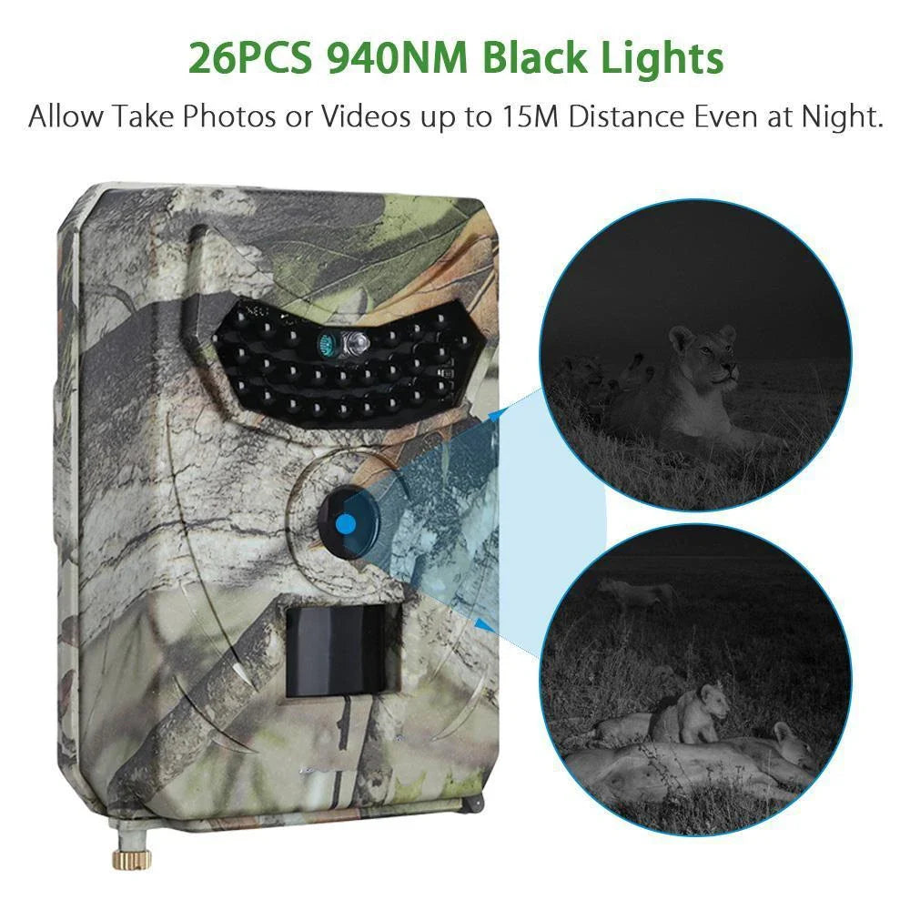 Premium 1080P trail camera with motion-activated sensor, infrared night vision, and weatherproof design for outdoor wildlife monitoring and hunting