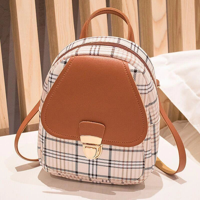 Trendy plaid small backpack for women with zipper, available in multiple colors