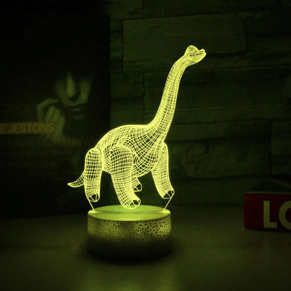 Dinosaur series colourful 3D night light with acrylic panel on ABS base, showing remote control.