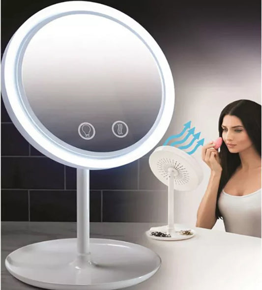 Fan LED Light Makeup Mirror with adjustable lighting and cooling fan
