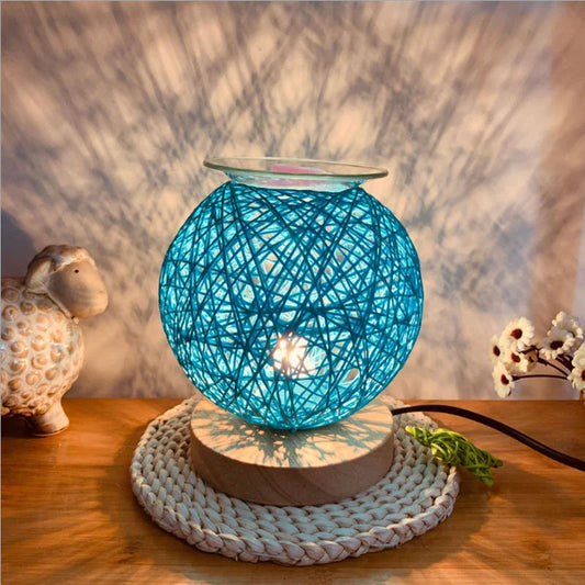 Elegant bamboo wax warmer with dimmable night light, sepak takraw design, and fragrance melter for home decor