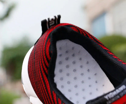 Men's breathable mesh casual shoes in blue, black, gray, and black red colors