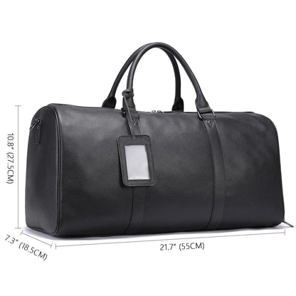 Men's leather excursion bag in black or coffee, 44cm or 55cm length, with single strap and plain design