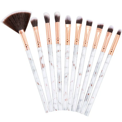 10-piece marble makeup brush set with 5 large and 5 small brushes for flawless application