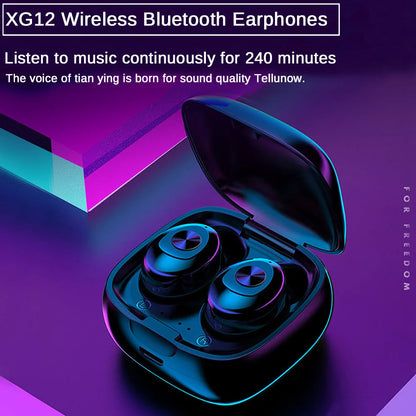 XG-12 Bluetooth TWS Dual Headset with copper ring rubber speakers in black and white