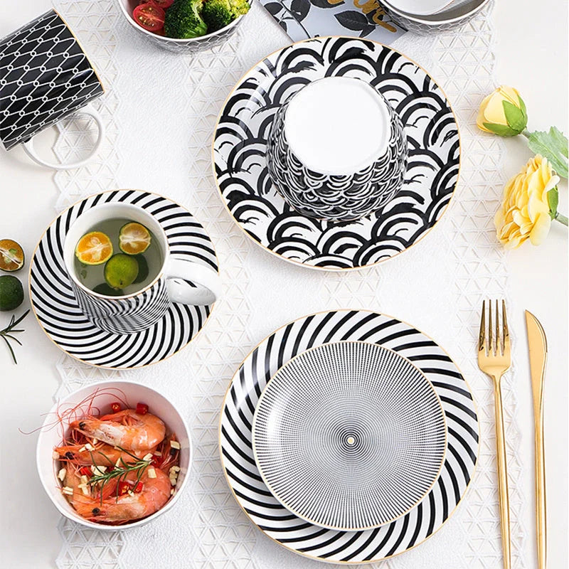Nordic style geometric ceramic plate set for elegant dining