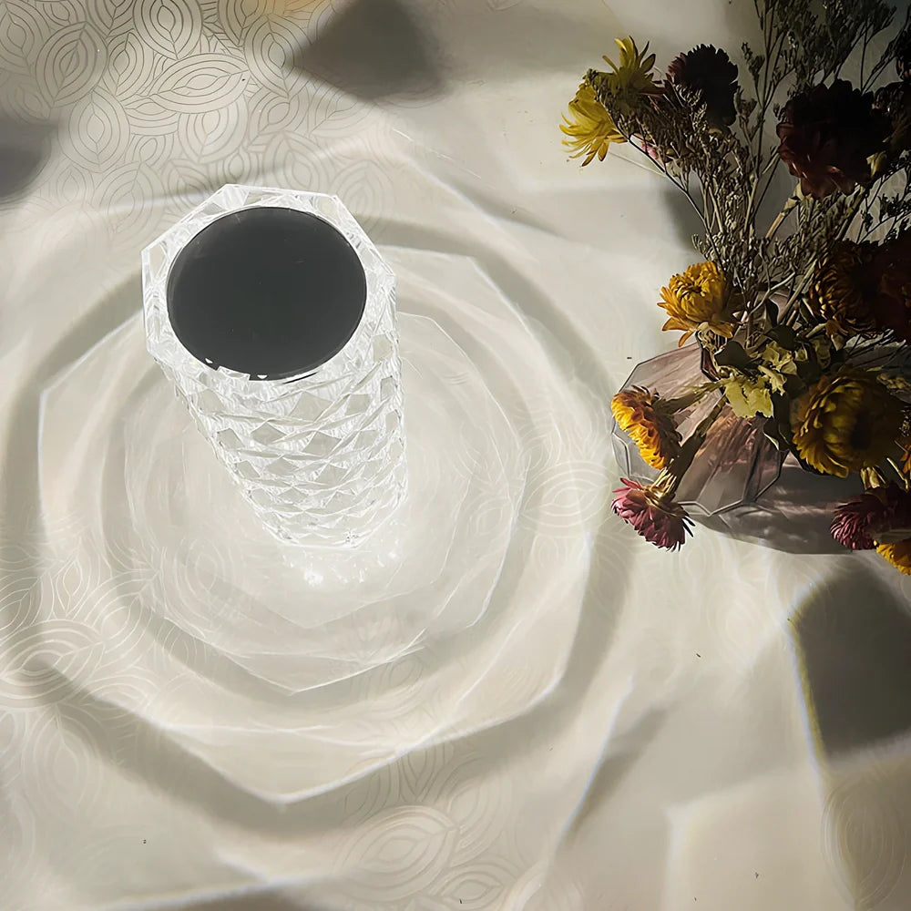 Rose Light crystal night light with USB charging cable and touch-sensitive dimming control