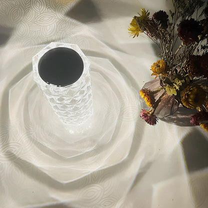 Rose Light crystal night light with USB charging cable and touch-sensitive dimming control