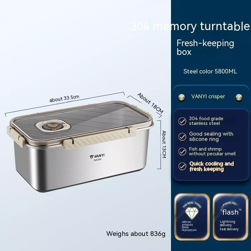 Stainless steel food storage box with date tracker for refrigerator organization
